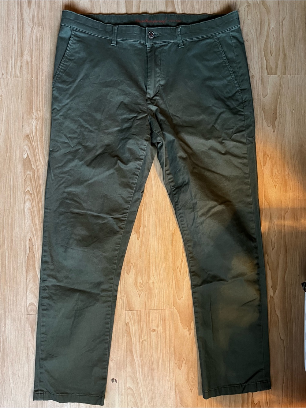 Preppy old money business casual Men's Olive Green Chino Pants 34x32